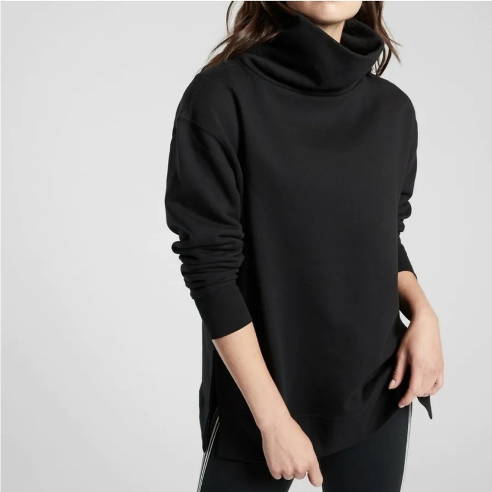 Athleta 24/7 MockNeck Funnel crew Sweatshirt Womens Small Black Fleece Pullover